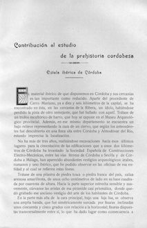 Contribución al estudio de la prehistoria cordobesa. Estela ibérica de Córdoba