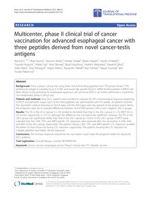 Multicenter, phase II clinical trial of cancer vaccination for advanced esophageal cancer with three peptides derived from novel cancer-testis antigens