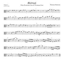 Partition ténor viole de gambe 1, alto clef, pour First Set of anglais Madrigales to 3, 4, 5 et 6 voix par Thomas Bateson