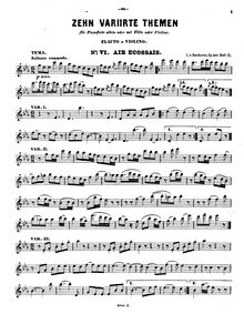Partition Book 2: flûte / partition de violon, 10 National Airs avec Variations
