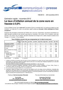 Eurostat : Le taux d’inflation annuel de la zone euro en hausse à 0,9%