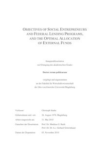Objectives of social entrepreneurs and federal lending programs, and the optimal allocation of external funds [Elektronische Ressource] / Verf.: Christoph Starke