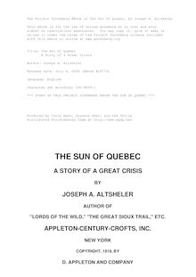 The Sun Of Quebec - A Story of a Great Crisis