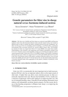 Genetic parameters for litter size in sheep: natural versushormone-induced oestrus