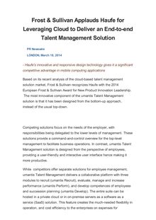 Frost & Sullivan Applauds Haufe for Leveraging Cloud to Deliver an End-to-end Talent Management Solution