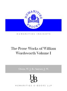 The Prose Works of William Wordsworth Volume I
