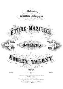 Partition complète, Etude-Mazurke, Op.19, Talexy, Adrien