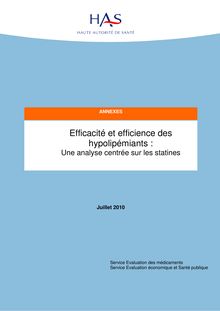 Efficacité et efficience des hypolipémiants  une analyse centrée sur les statines - Annexes Efficacité et efficience des hypolipémiants - Une analyse centrée sur les statines