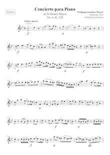 Partition violons I, Piano Concerto No.6, B♭ major, Mozart, Wolfgang Amadeus