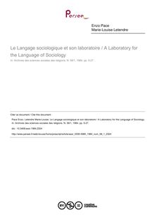 Le Langage sociologique et son laboratoire / A Laboratory for the Language of Sociology - article ; n°1 ; vol.58, pg 5-27