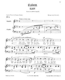 Partition complète (F minor: haut voix et piano), Élégie par Jules Massenet