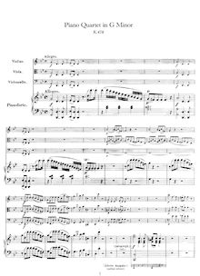 Partition complète, Piano quatuor, Piano Quartet No.1, G minor, Mozart, Wolfgang Amadeus par Wolfgang Amadeus Mozart