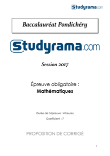 Corrigé Bac S 2017 Pondchéry  - Mathématiques
