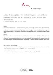 Autour du concept de « ville petite et moyenne » en Jordanie, quelques réflexions sur  le  passage du rural à  l urbain dans l Orient arabe - article ; n°575 ; vol.103, pg 5-28