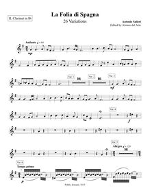 Partition clarinette 2 (B♭), 26 Variations on La Folia di Spagna