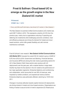 Frost & Sullivan: Cloud based UC to emerge as the growth engine in the New Zealand UC market