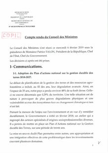 Conseil des Ministres du Bénin du 06 Février 2019