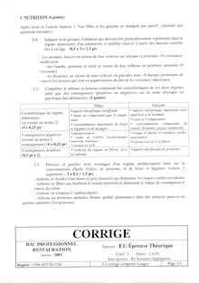 Corrige BACPRO RESTAURATION Sciences appliquees 2003