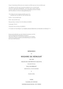 Mémoires de madame de Rémusat (1/3) par Claire de Rémusat