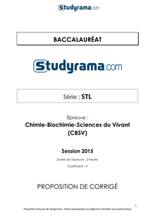 Corrigé BAC STL 2015 Chimie - biochimie - sciences du vivant