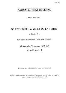 Sciences de la vie et de la terre (SVT) 2007 Scientifique Baccalauréat général