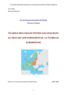 Le rôle des CT dans le travail gouvernemental à l échelle europénne