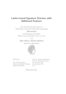 Lattice-based signature schemes with additional features [Elektronische Ressource] / von Markus Rückert