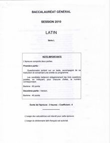 Latin 2010 Littéraire Baccalauréat général