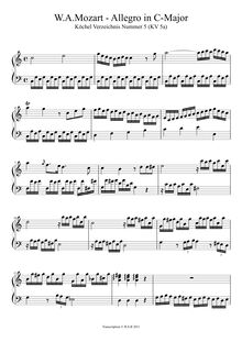 Partition Allegro en C major, K.5a, Nannerl s Music Book, Mozart, Wolfgang Amadeus
