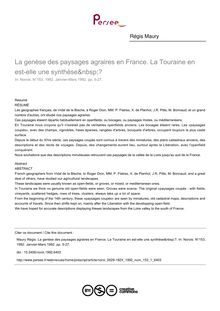 La genèse des paysages agraires en France. La Touraine en est-elle une synthèse ? - article ; n°1 ; vol.153, pg 5-27