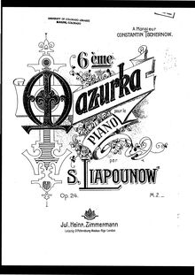 Partition complète, Mazurka No.6, Lyapunov, Sergey