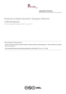 Etude de la relation éducative. Quelques réflexions méthodologiques - article ; n°1 ; vol.13, pg 94-111