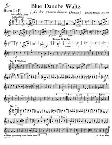 Partition cor 1 (F), pour Blue Danube, Op. 314, On the Beautiful Blue Danube - WalzesAn der schönen blauen Donau