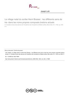 Le village natal du scribe Henri Bossec : les différents sens de tre- dans les noms propres composés bretons actuels - article ; n°5 ; vol.66, pg 409-411