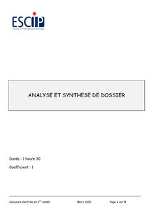 ANALYSE ET SYNTHESE DE DOSSIER