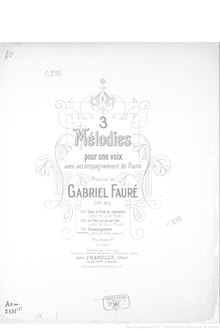 Partition No.3 Accompagnement, 3 chansons, Op. 85, Fauré, Gabriel