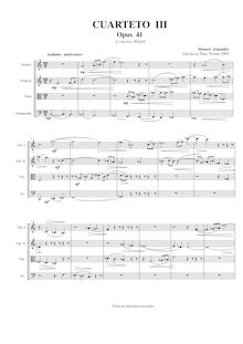 Partition First mouvement, Cuarteto de cuerda III, Alejandre Prada, Manuel