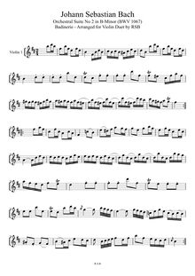 Partition violon 1,  No.2, Overture, B minor, Bach, Johann Sebastian