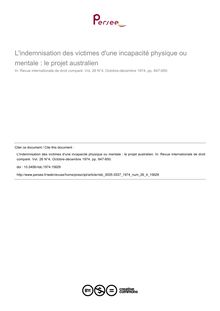 L indemnisation des victimes d une incapacité physique ou mentale : le projet australien - article ; n°4 ; vol.26, pg 847-850