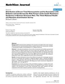 Distribution of Serum Total Homocysteine and Its Association with Diabetes and Cardiovascular Risk Factors of the Insulin Resistance Syndrome in Mexican American Men: The Third National Health and Nutrition Examination Survey