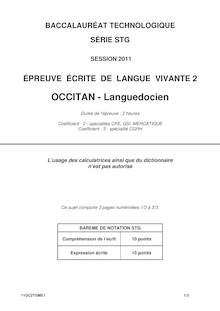 BACCALAURÉAT TECHNOLOGIQUE  SÉRIE STG   (SESSION 2011) -  ÉPREUVE ÉCRITE DE LANGUE VIVANTE 2  OCCITAN - Languedocie