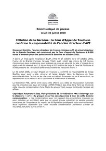 Communiqué de presse Pollution de la Garonne : la Cour d Appel ...