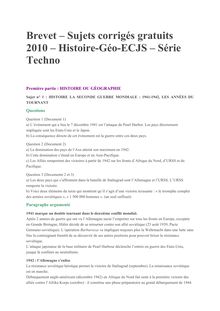 Brevet 2010 Techno Histoire Geographie