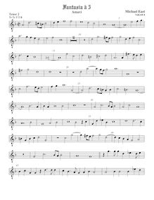 Partition ténor viole de gambe 2, octave aigu clef, fantaisies pour 5 violes de gambe par Michael East par Michael East