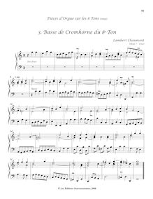 Partition , Basse de Cromhorne du 8e Ton, Pièces d’orgue sur les 8 tons