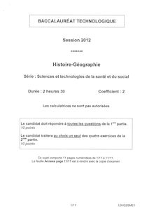 Bac 2012 ST2S Histoire Geographie