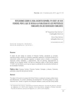 Reflexiones sobre el Real Decreto español 171/2007, de 9 de febrero, por el que se regula la publicidad de los protocolos familiares en las sociedades familiares
