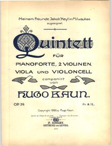 Partition couverture couleur, Piano quintette, Op.39, Quintett für Pianoforte, 2 Violinen, Viola und Violoncell, Op.39
