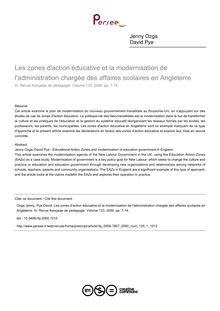Les zones d action éducative et la modernisation de l administration chargée des affaires scolaires en Angleterre - article ; n°1 ; vol.133, pg 7-14