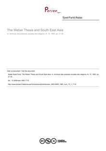 The Weber Thesis and South East Asia - article ; n°1 ; vol.15, pg 21-34